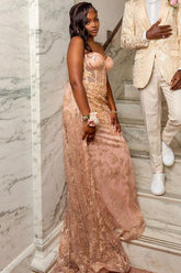 New Arrival Elegant Pink Sweetheart Appliques Over-skirt Prom Dress